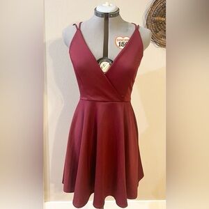 Charlotte Russe Fit & Flare Dress Size Medium Burgundy Skater Backless Straps